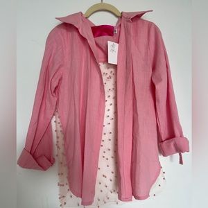 Button Down Shirt with Pearl Sheer Back